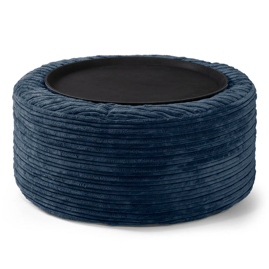 Pouf Ottoman avec Plateau - Côtelé Bleu Marine  02