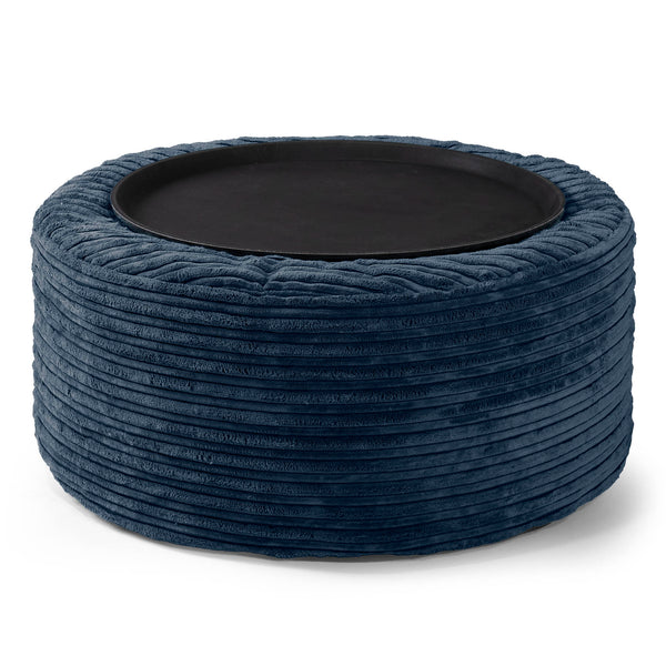 Pouf Ottoman avec Plateau - Côtelé Bleu Marine  01