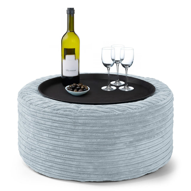 Pouf Ottoman - Côtelé Bébé Bleu  01