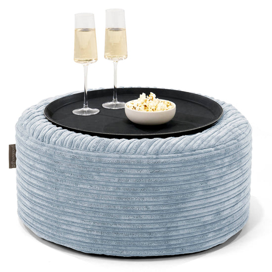Pouf Ottoman avec Plateau - Côtelé Bébé Bleu  01