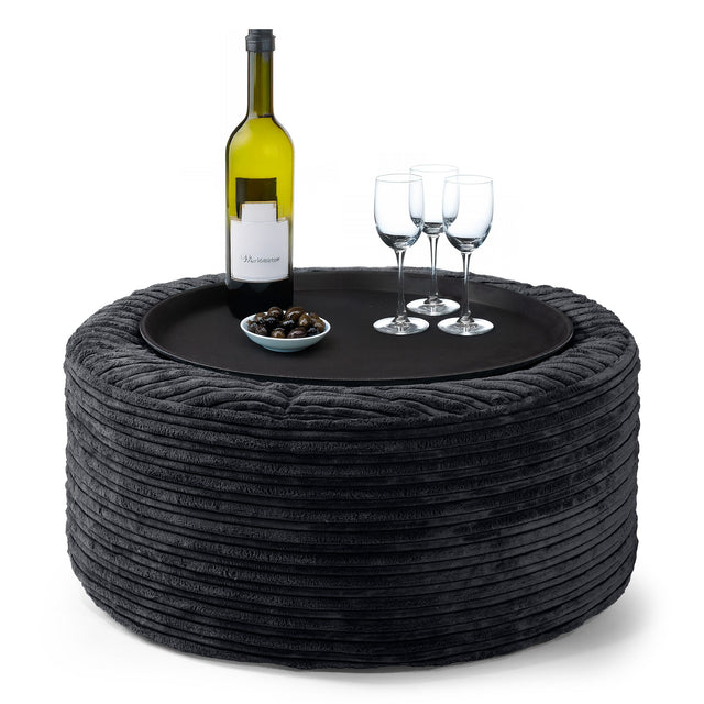 Pouf Ottoman - Côtelé Noir  01