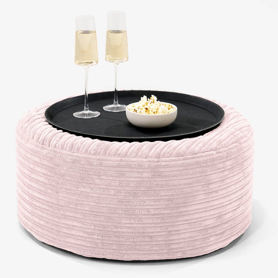 Pouf Ottoman avec Plateau - Côtelé Rose  01