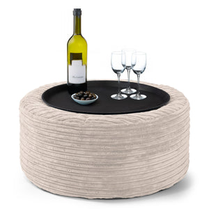 Pouf Ottoman avec Plateau - Côtelé Ivoire