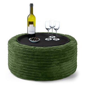 Pouf Ottoman avec Plateau - Côtelé Vert Forêt