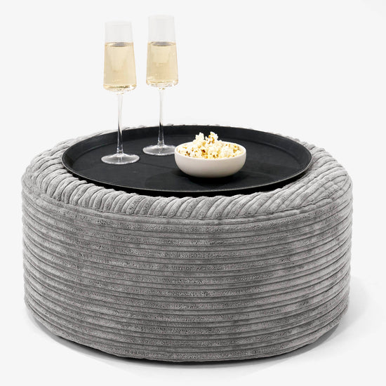 Pouf Ottoman avec Plateau - Côtelé Anthracite  01