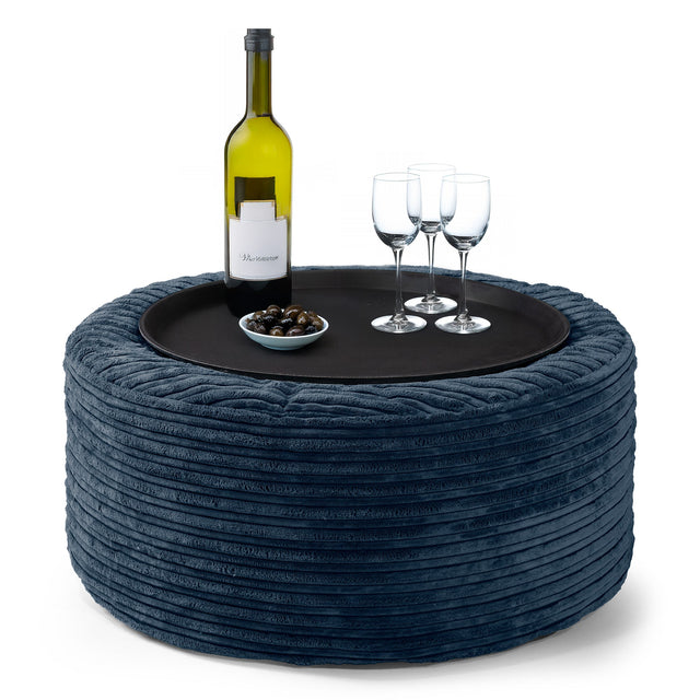 Pouf Ottoman - Côtelé Bleu Marine  01