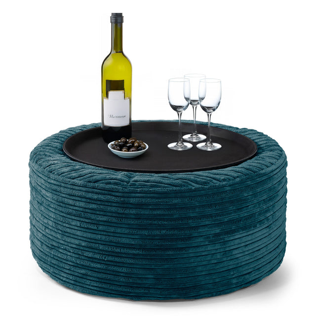 Pouf Ottoman - Côtelé Bleu Canard  01