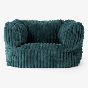 Albert Pouf Fauteuil Design - Velours Côtelé Ultra Pelucheux Bleu Canard