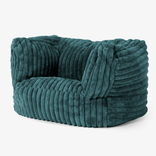 Albert Pouf Fauteuil Design - Velours Côtelé Ultra Pelucheux Bleu Canard 03