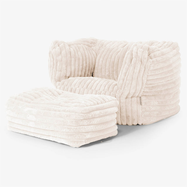 Albert Pouf Fauteuil Design - Velours Côtelé Ultra Pelucheux Crème 02