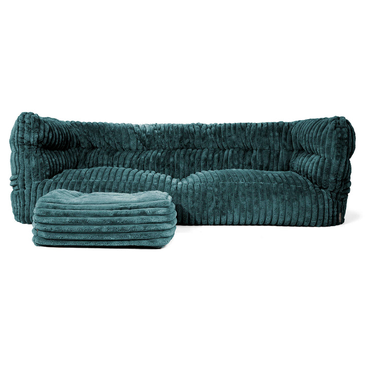 Canapé Pouf Albert 3 places 2.0 - Velours Côtelé Ultra Pelucheux Bleu Canard 02
