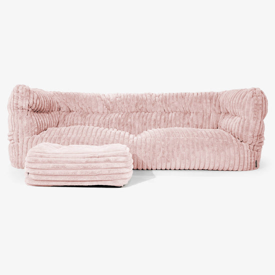 Canapé Pouf Albert 3 places 2.0 - Velours Côtelé Ultra Pelucheux Rose Pastel 02