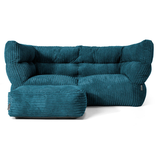 Canapé Pouf Louis 2 places - Côtelé Bleu Canard 02