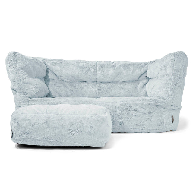 Canapé Pouf Louis 2 places - Fausse Fourrure Lapin Bleu Pastel 02
