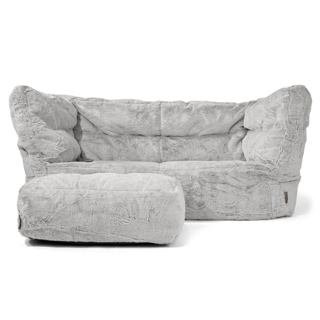 Canapé Pouf Louis 2 places - Fausse Fourrure Lapin Gris clair 02