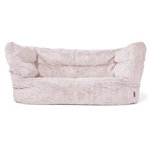 Canapé Pouf Louis 2 places - Fausse Fourrure Lapin Rose Pastel 01