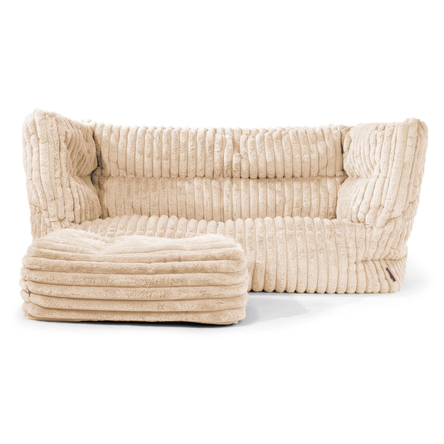 Canapé Pouf Louis 2 places - Velours Côtelé Ultra Pelucheux Crème 02