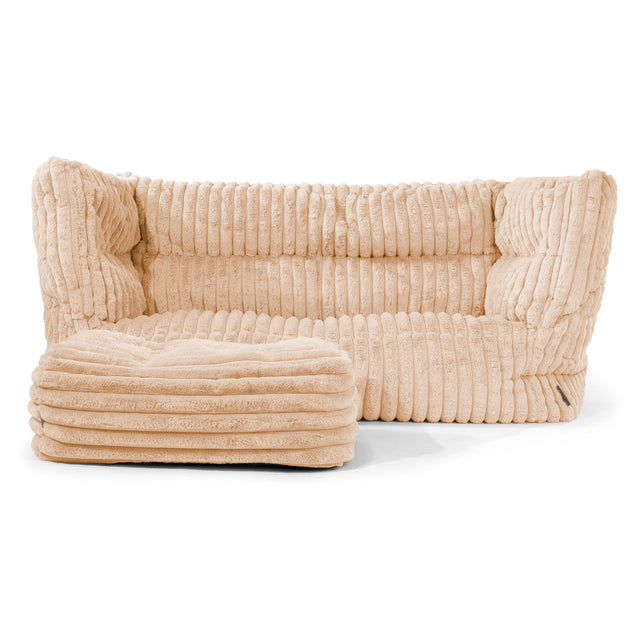 Canapé Pouf Louis 2 places - Velours Côtelé Ultra Pelucheux Pêche 02