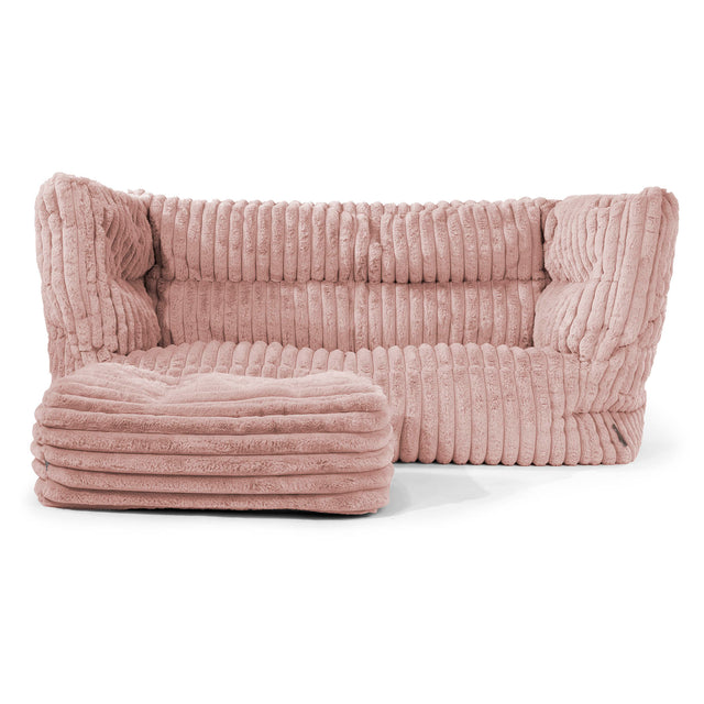 Canapé Pouf Louis 2 places - Velours Côtelé Ultra Pelucheux Rose Pastel 02