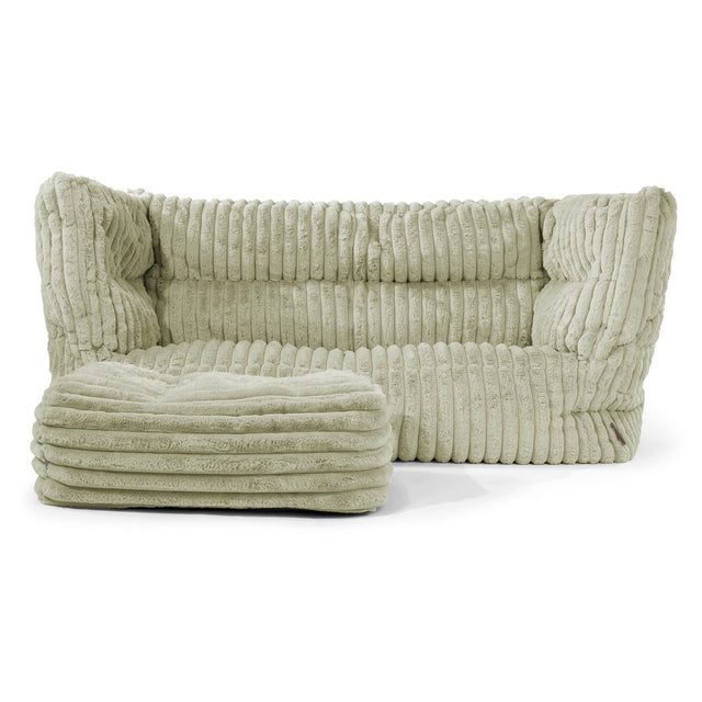 Canapé Pouf Louis 2 places - Velours Côtelé Ultra Pelucheux Vert Sauge 02