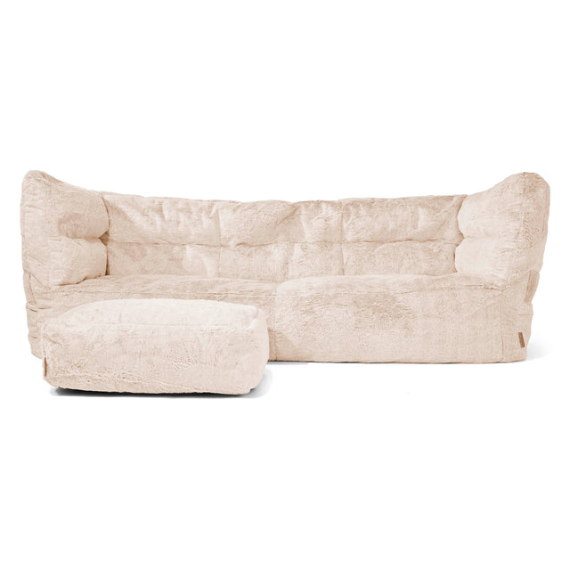 Canapé Pouf Louis 3 places - Fausse Fourrure Lapin Blanc 02