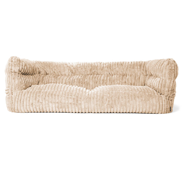 Canapé Pouf Louis 3 places - Velours Côtelé Ultra Pelucheux Crème 01