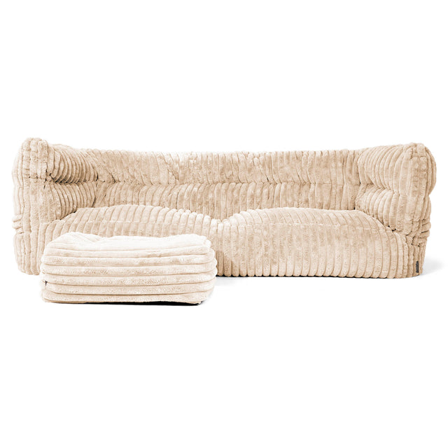 Canapé Pouf Louis 3 places - Velours Côtelé Ultra Pelucheux Crème 02