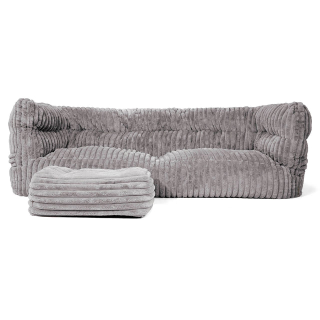 Canapé Pouf Louis 3 places - Velours Côtelé Ultra Pelucheux Gris 02