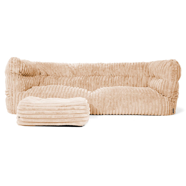 Canapé Pouf Louis 3 places - Velours Côtelé Ultra Pelucheux Pêche 02