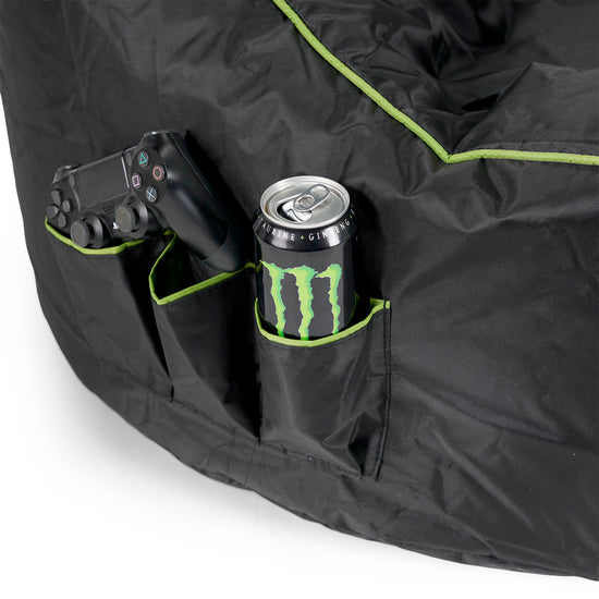 Fauteuil Gaming Pouf Style Siège Auto - Noir / Vert 07