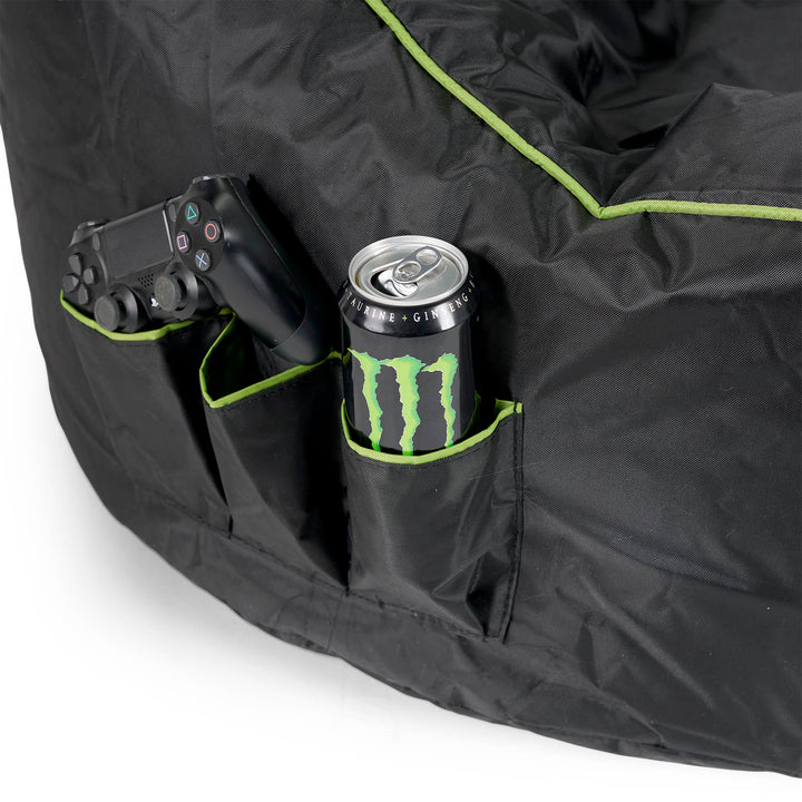 Fauteuil Gaming Pouf Style Siège Auto - Noir / Vert 07