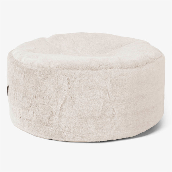 Grand Repose-pied Rond - Fausse Fourrure Lapin Blanc 01