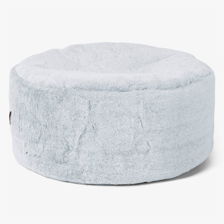 Grand Repose-pied Rond - Fausse Fourrure Lapin Bleu Pastel 01