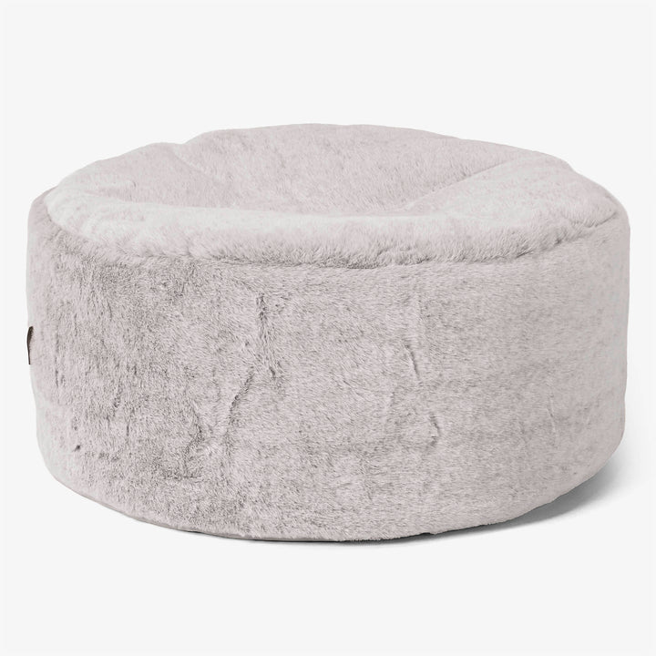Grand Repose-pied Rond - Fausse Fourrure Lapin Gris clair 01