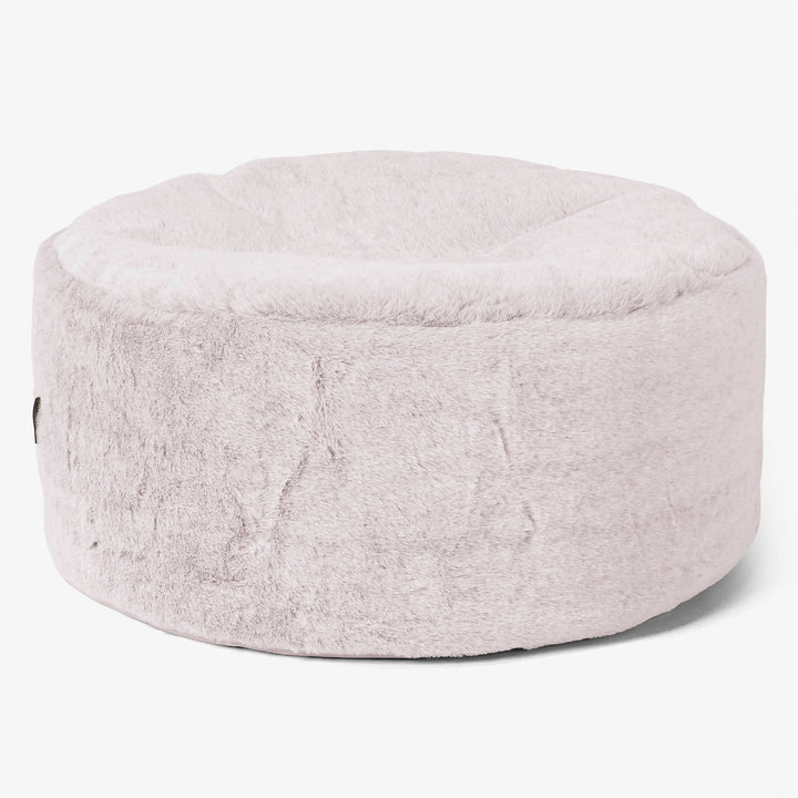 Grand Repose-pied Rond - Fausse Fourrure Lapin Rose Pastel 01