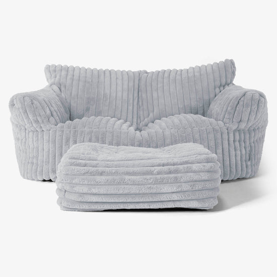 Joséphine Canapé Pouf - Velours Côtelé Ultra Pelucheux Bleu Dragé 02