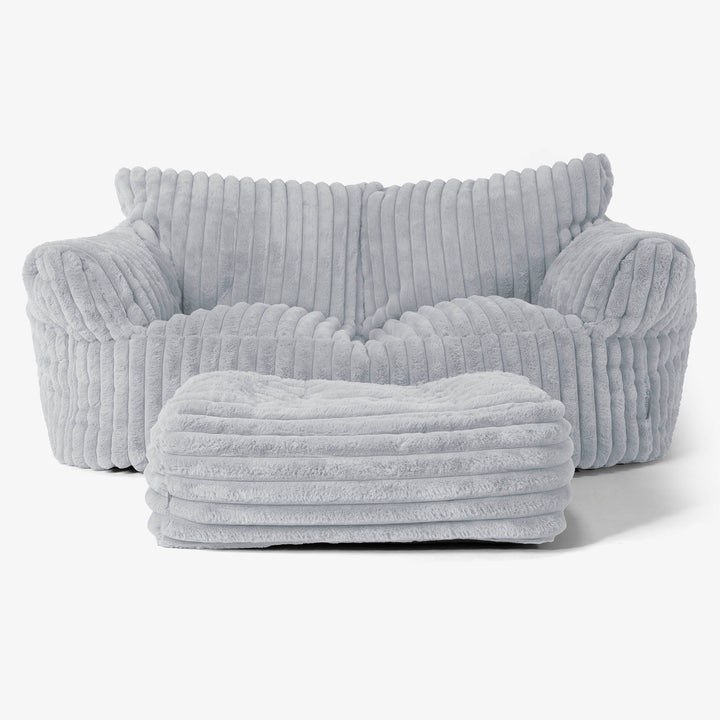 Joséphine Canapé Pouf - Velours Côtelé Ultra Pelucheux Bleu Dragé 02