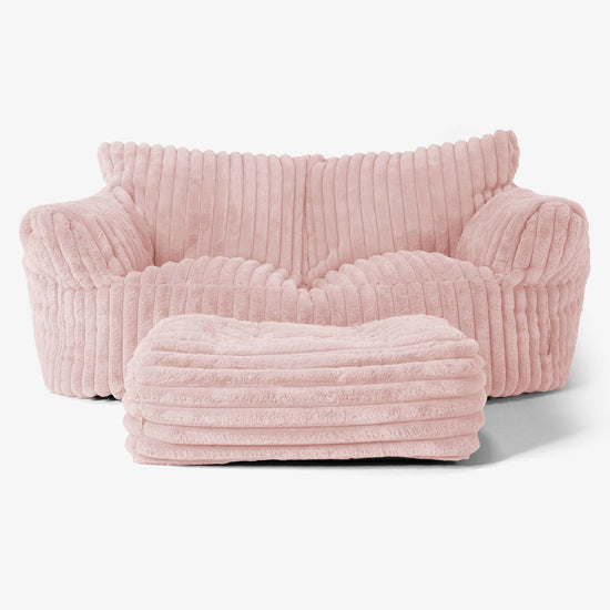 Joséphine Canapé Pouf - Velours Côtelé Ultra Pelucheux Rose Pastel 02