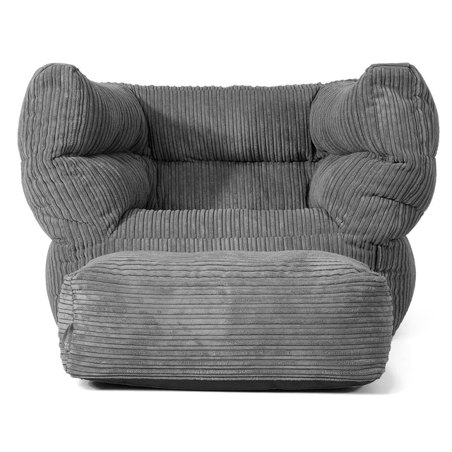 Louis Pouf Fauteuil Design - Côtelé Gris Ardoise 02