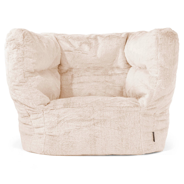 Louis Pouf Fauteuil Design - Fausse Fourrure Lapin Blanc 01