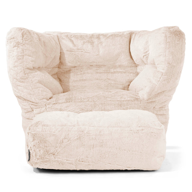 Louis Pouf Fauteuil Design - Fausse Fourrure Lapin Blanc 02