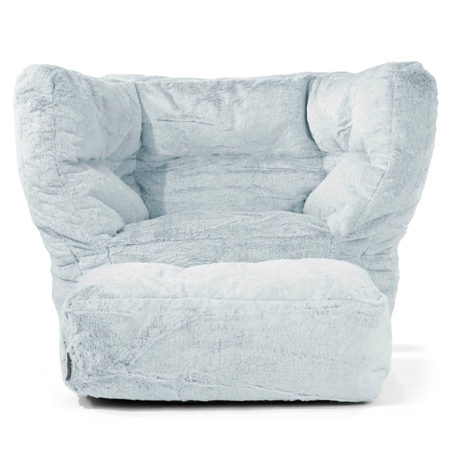 Louis Pouf Fauteuil Design - Fausse Fourrure Lapin Bleu Pastel 02