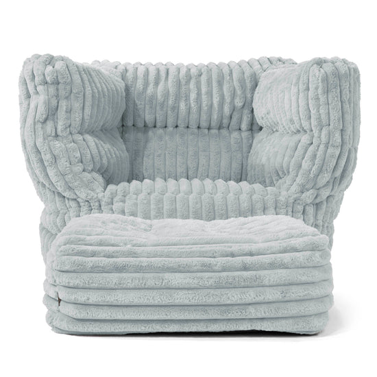 Louis Pouf Fauteuil Design - Velours Côtelé Ultra Pelucheux Bleu Dragé 02
