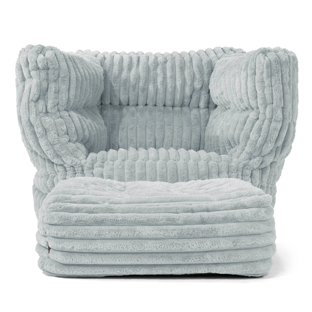 Louis Pouf Fauteuil Design - Velours Côtelé Ultra Pelucheux Bleu Dragé 02