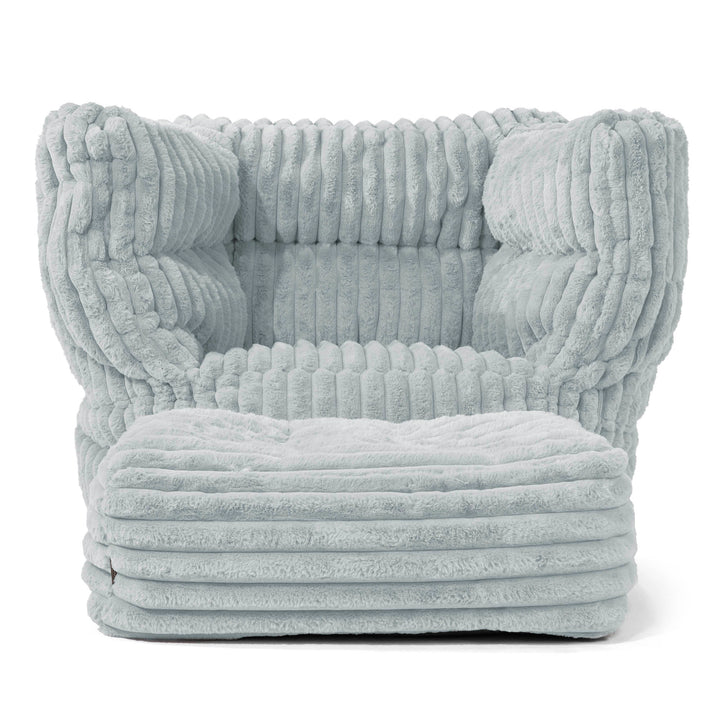 Louis Pouf Fauteuil Design - Velours Côtelé Ultra Pelucheux Bleu Dragé 02
