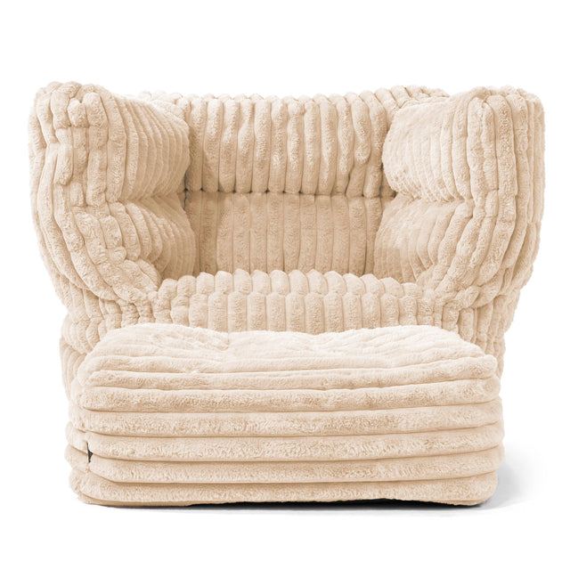 Louis Pouf Fauteuil Design - Velours Côtelé Ultra Pelucheux Crème 02