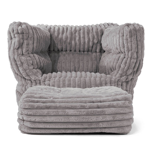 Louis Pouf Fauteuil Design - Velours Côtelé Ultra Pelucheux Gris 02