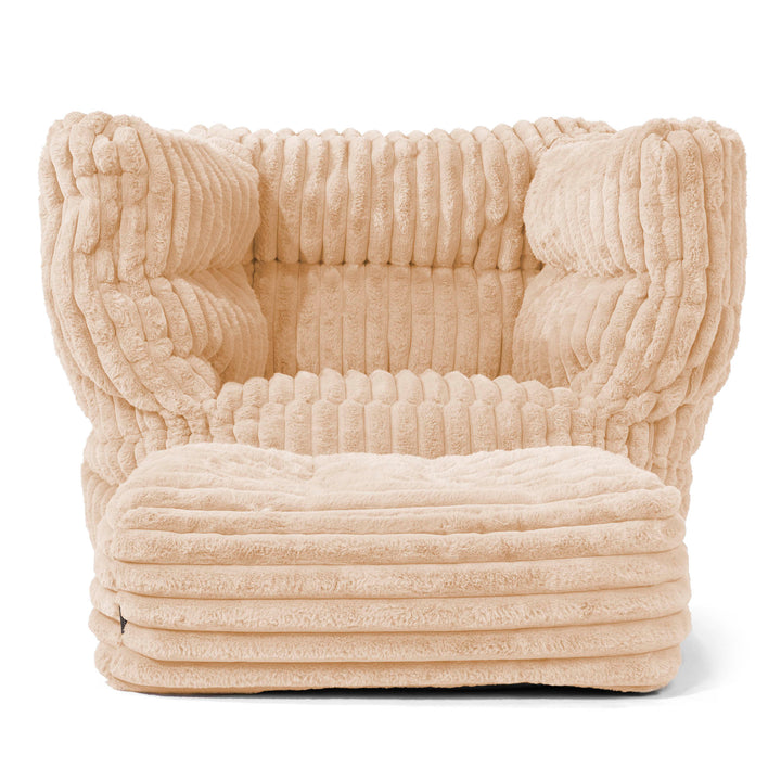 Louis Pouf Fauteuil Design - Velours Côtelé Ultra Pelucheux Pêche 02