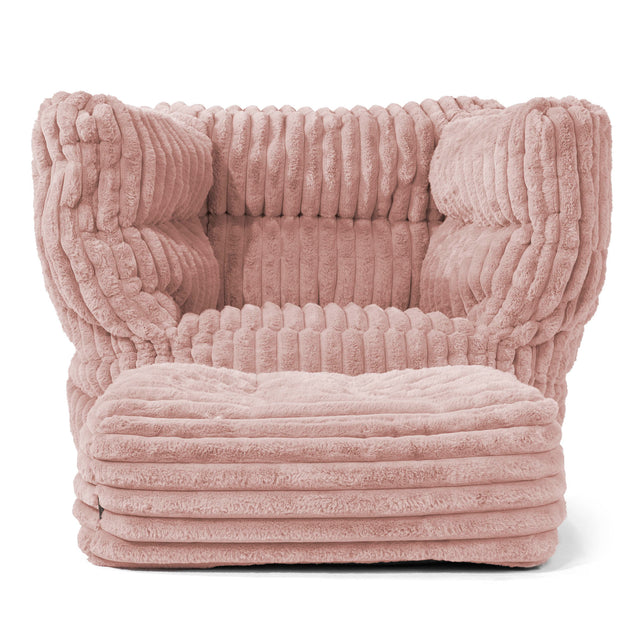 Louis Pouf Fauteuil Design - Velours Côtelé Ultra Pelucheux Rose Pastel 02