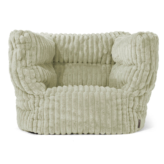 Louis Pouf Fauteuil Design - Velours Côtelé Ultra Pelucheux Vert Sauge 01
